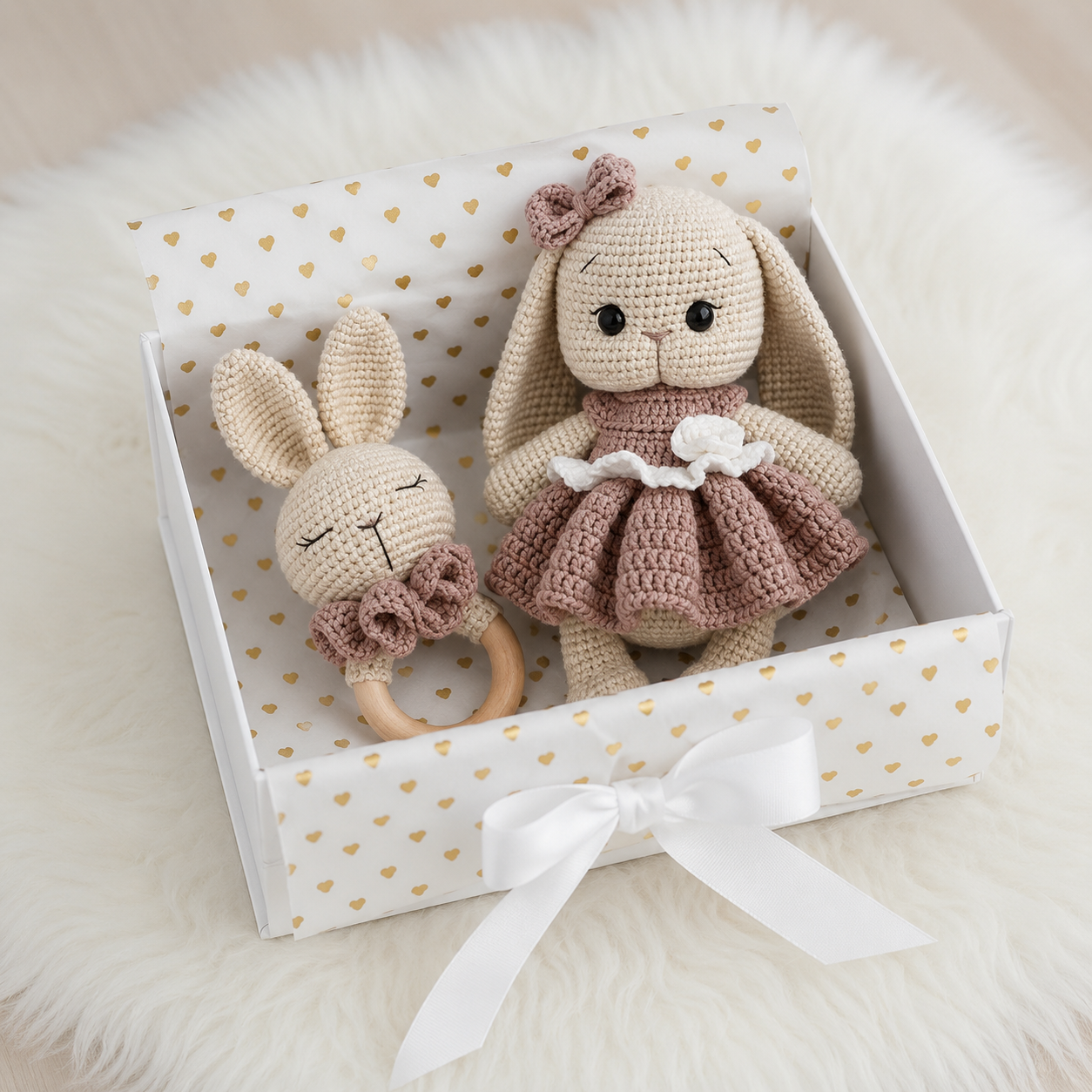 Handmade Crochet Bunny Toy in Brown Dress