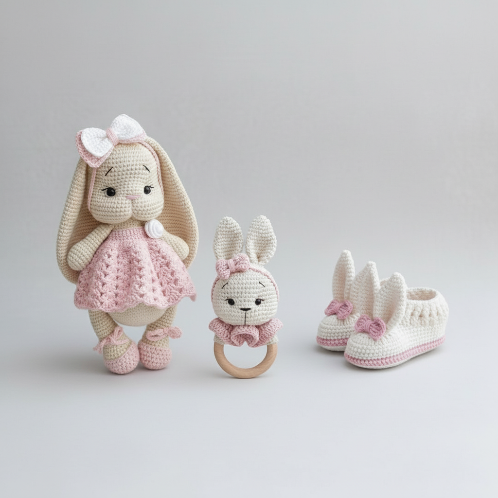 Handmade Crochet Bunny in Pink Dress