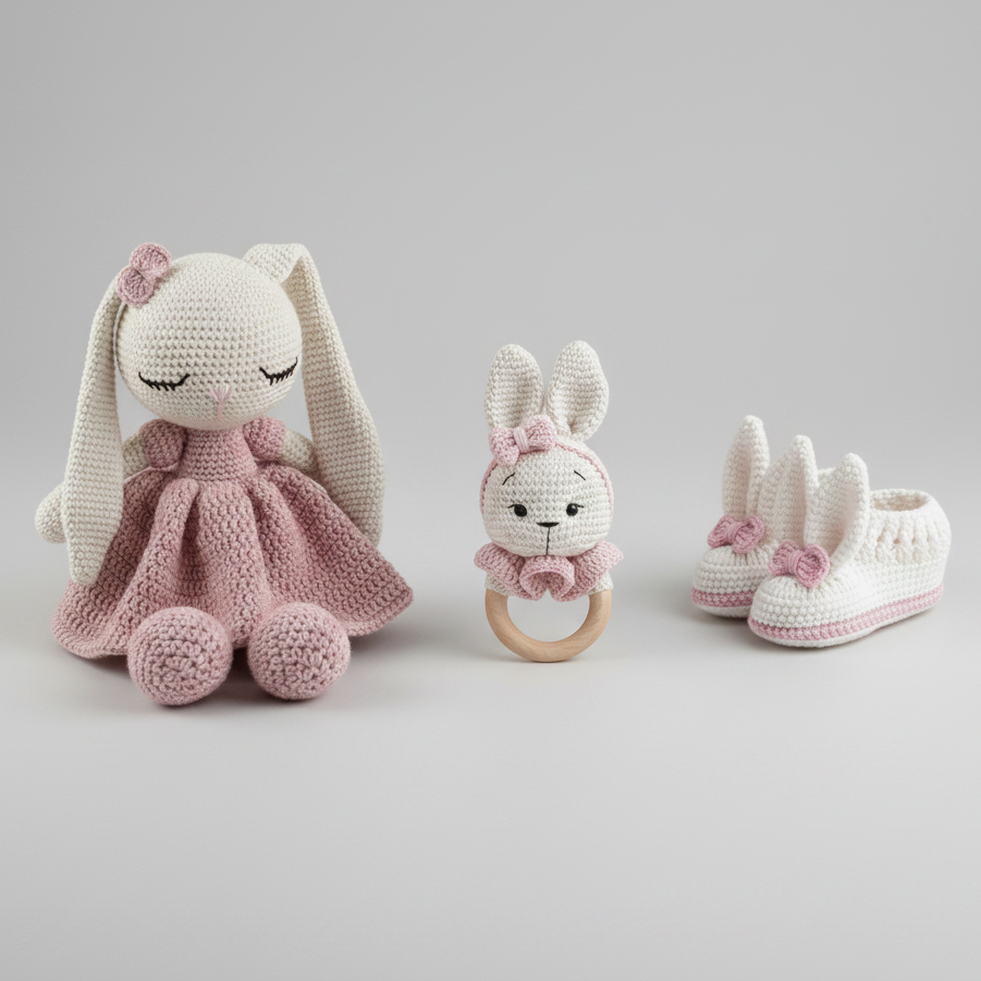 Handmade Crochet Long Ear Sleeping Bunny Toy