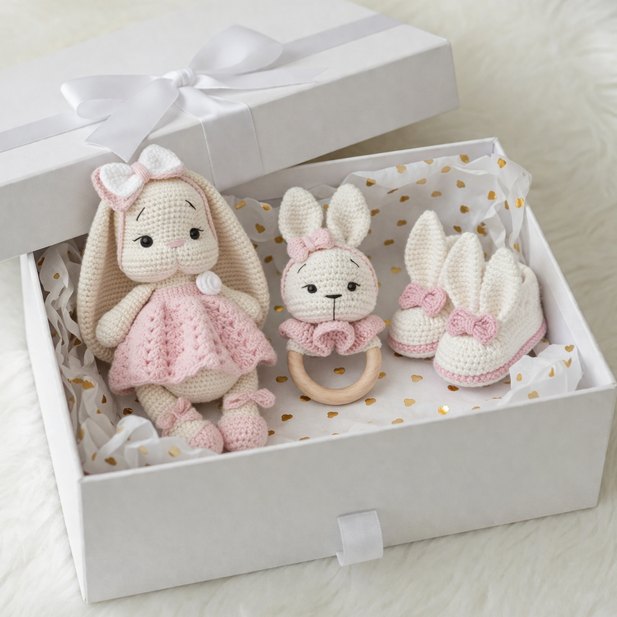 Handmade Crochet Bunny in Pink Dress