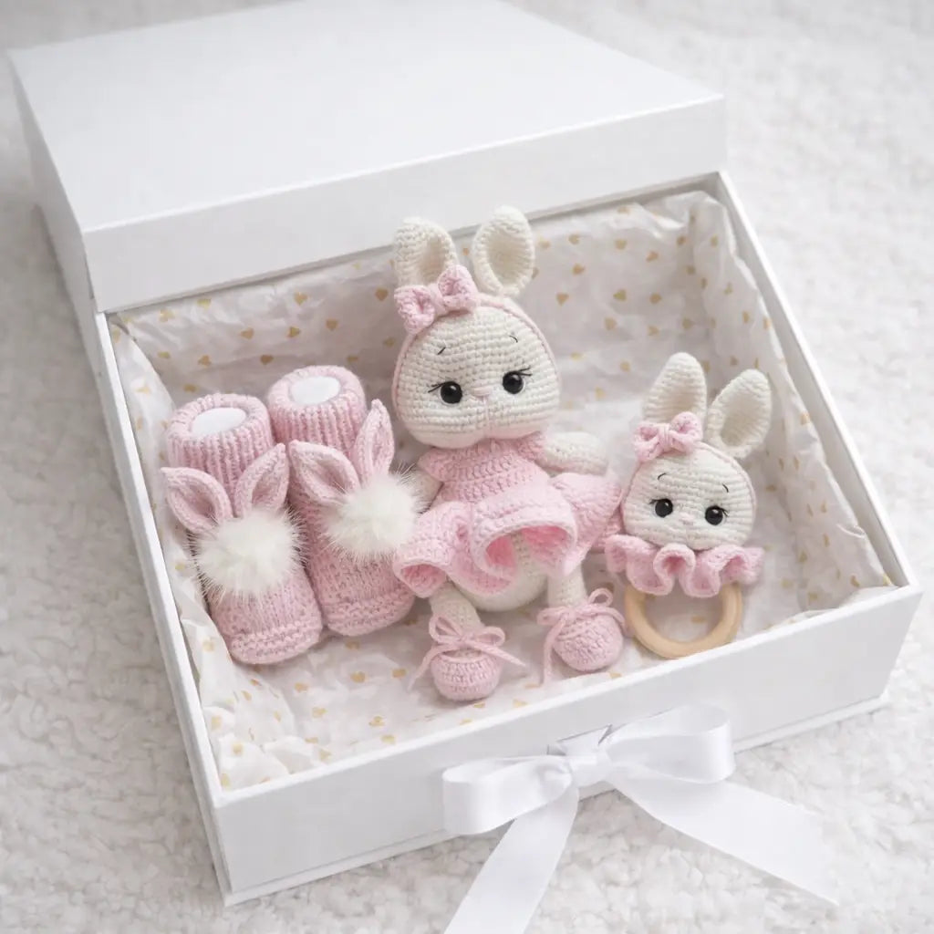 Handmade Crochet Ballerina Bunny Toy in Pink Dress