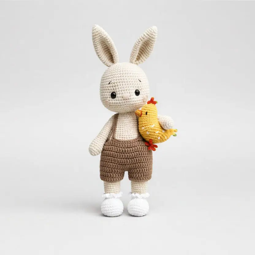 Handmade Crochet Bunny Boy Toy with Chick