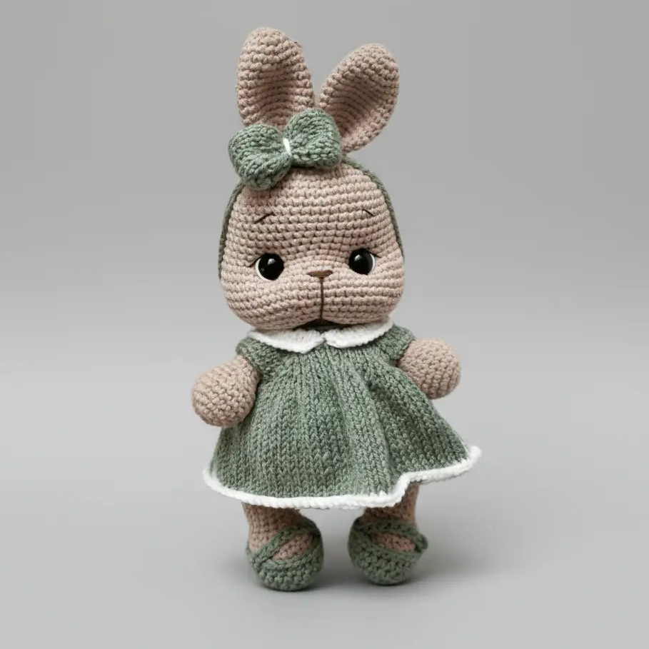 Handmade Crochet Bunny in Green Dress