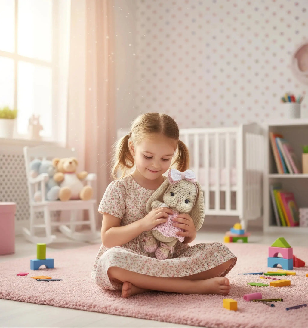 Handmade Crochet Bunny in Pink Dress