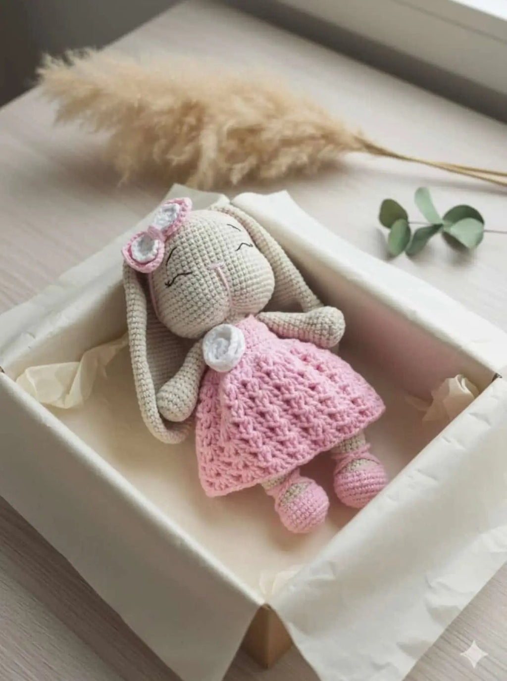 Handmade Crochet Bunny in Pink Dress