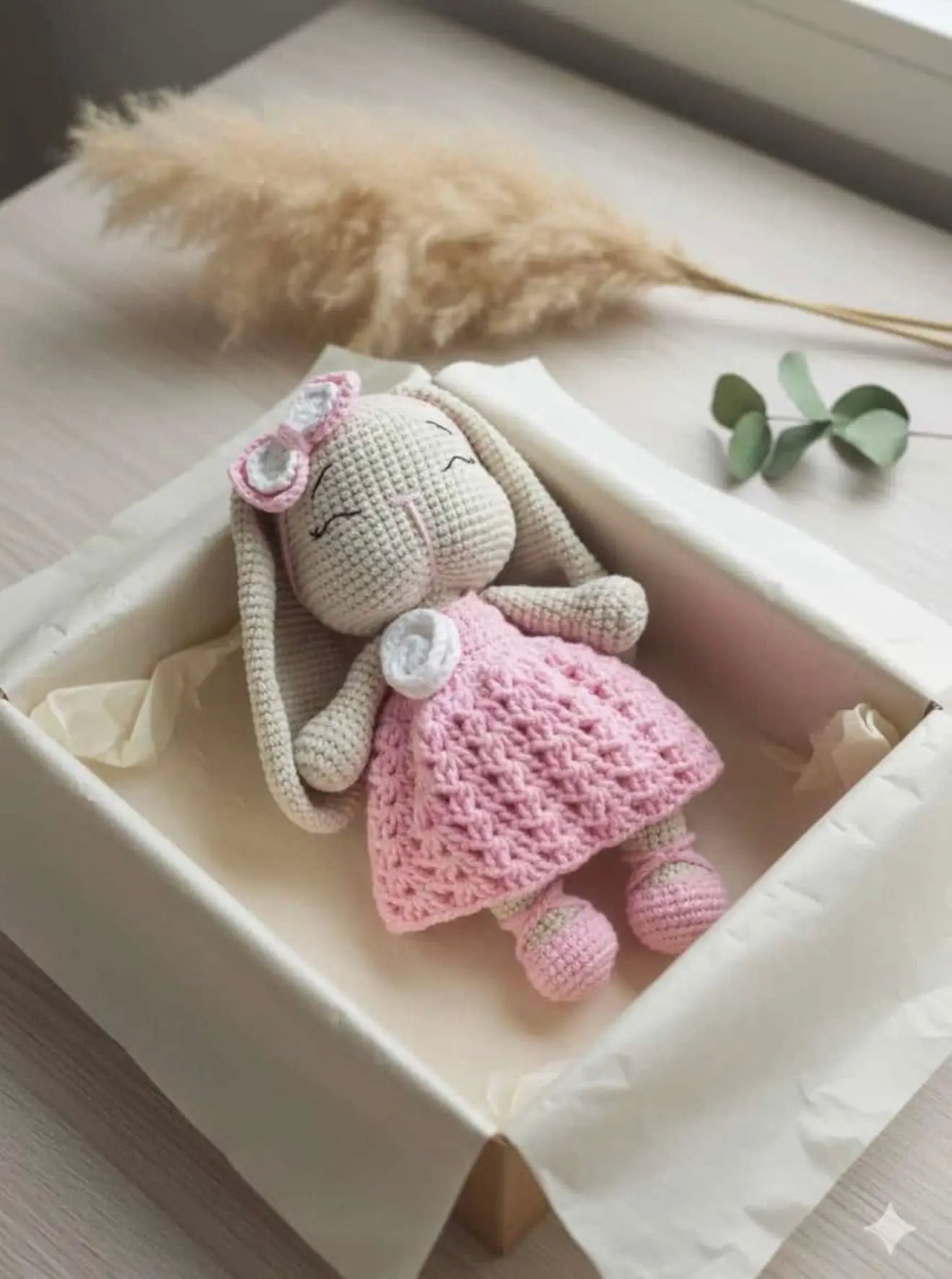 Handmade Crochet Bunny in Pink Dress