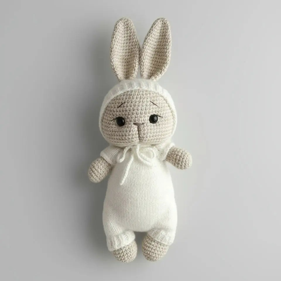 Handmade Crochet Bunny Toy in White Hoodie