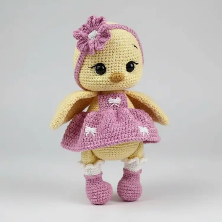 Handmade Crochet Chick Toy in Pink Dress