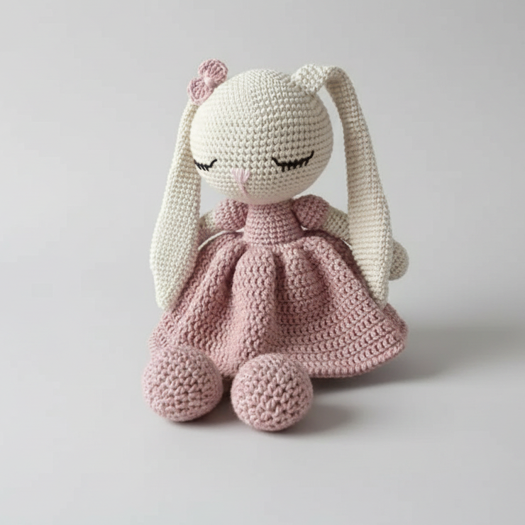Handmade Crochet Long Ear Sleeping Bunny Toy