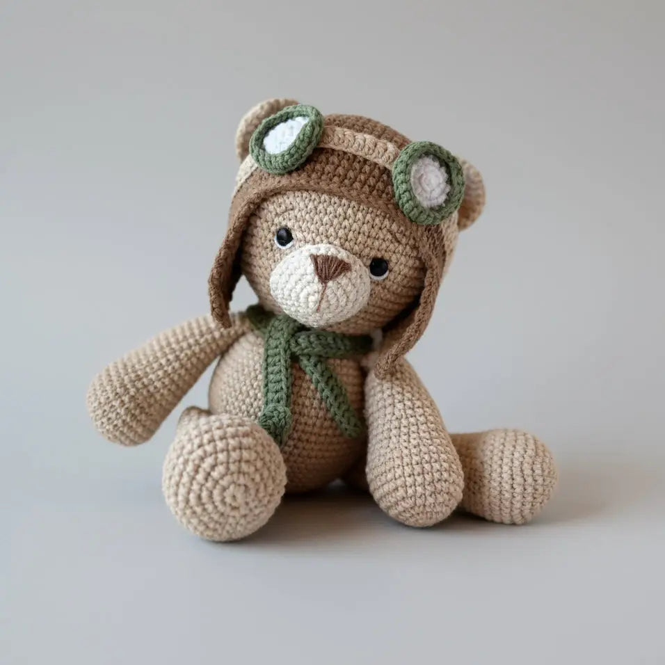 Handmade Crochet Pilot Teddy Bear Toy