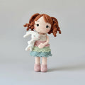 Handmade Crochet Rainbow Dress Girl Doll with Her Bunny Companion