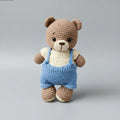 Handmade Crochet Teddy Bear Toy in Blue Jumpsuit and White Jumper