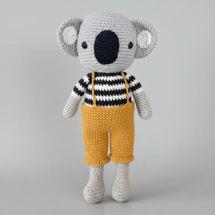 Handmade Crochet Koala Toy in Yellow Jumpsuit