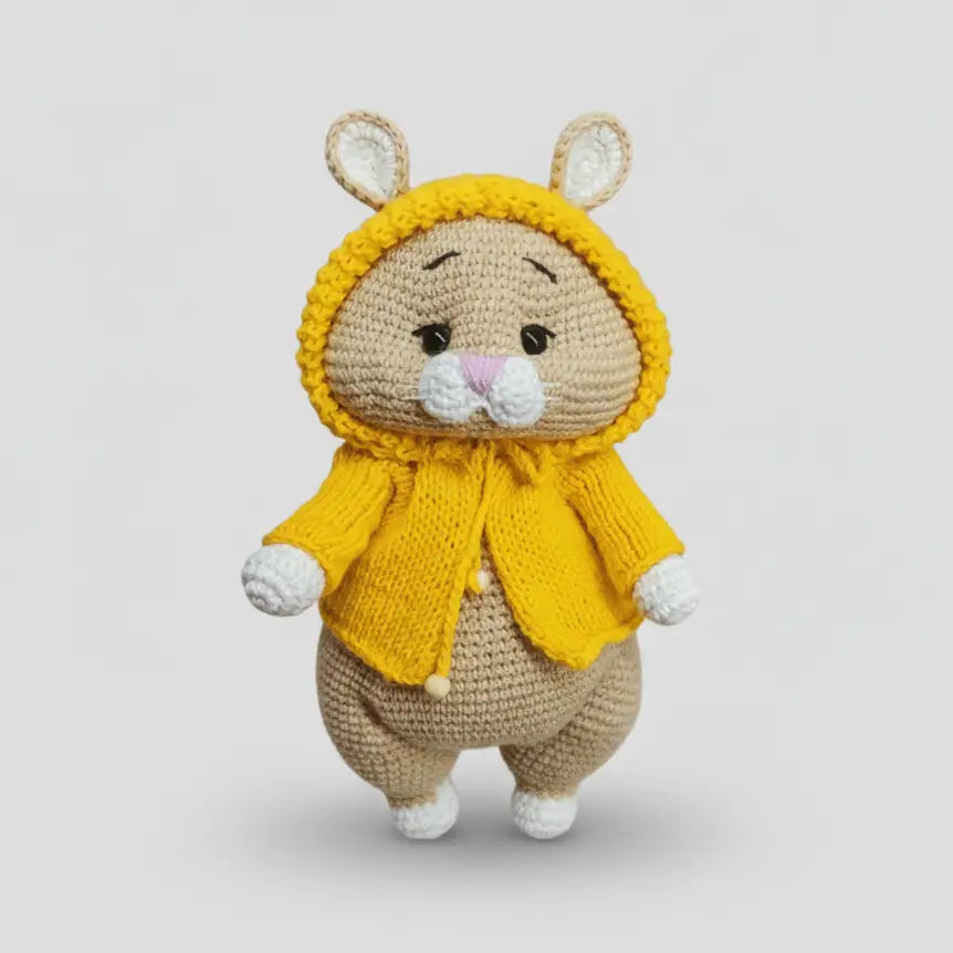 Handmade Crochet Mouse Toy in Yellow Hoodie