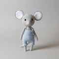 Handmade Crochet Big Ear Mouse Toy in Blue Jumpsuit