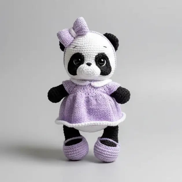 Handmade Crochet Panda Toy in Purple Dress