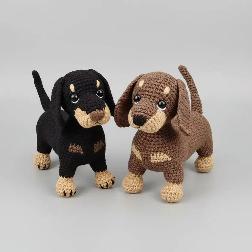 Handmade Crochet Dachshund Toy – Cute Sausage Black/Brown Dog Toy