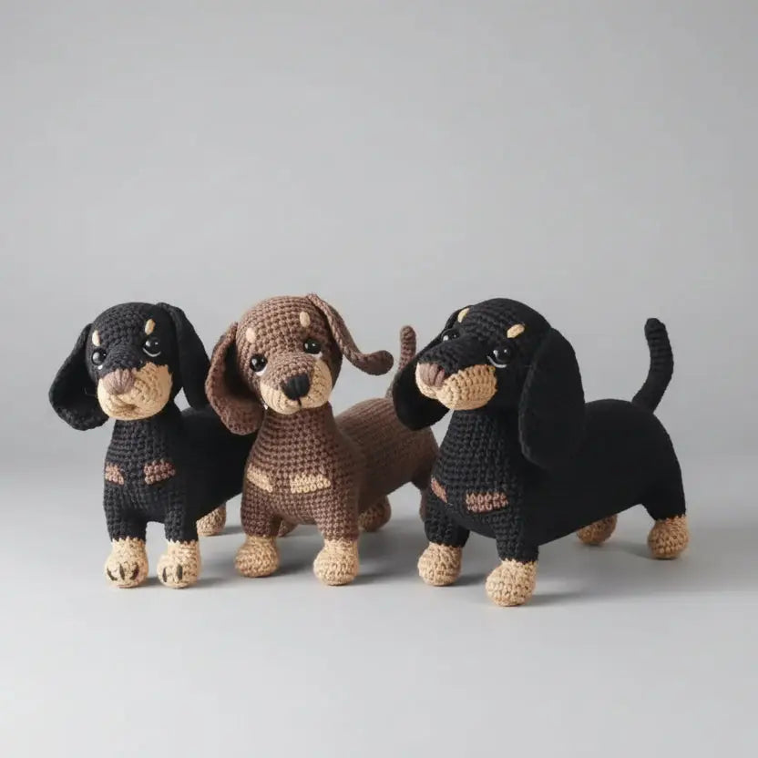 Handmade Crochet Dachshund Toy – Cute Sausage Black/Brown Dog Toy