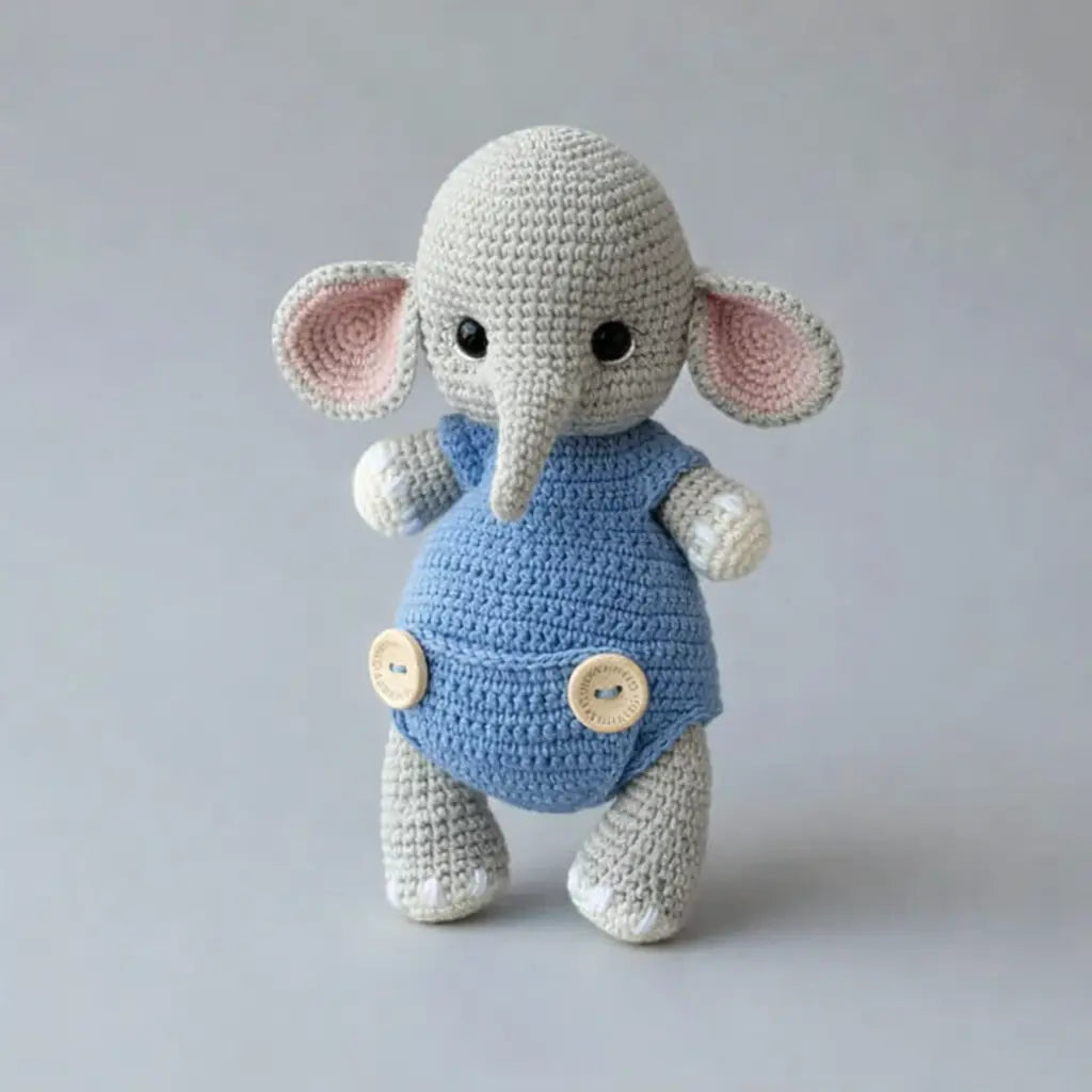 Handmade Crochet Elephant Toy in Blue Jumper