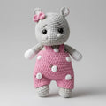 Handmade Crochet Hippo Toy in Pink Jumpsuit