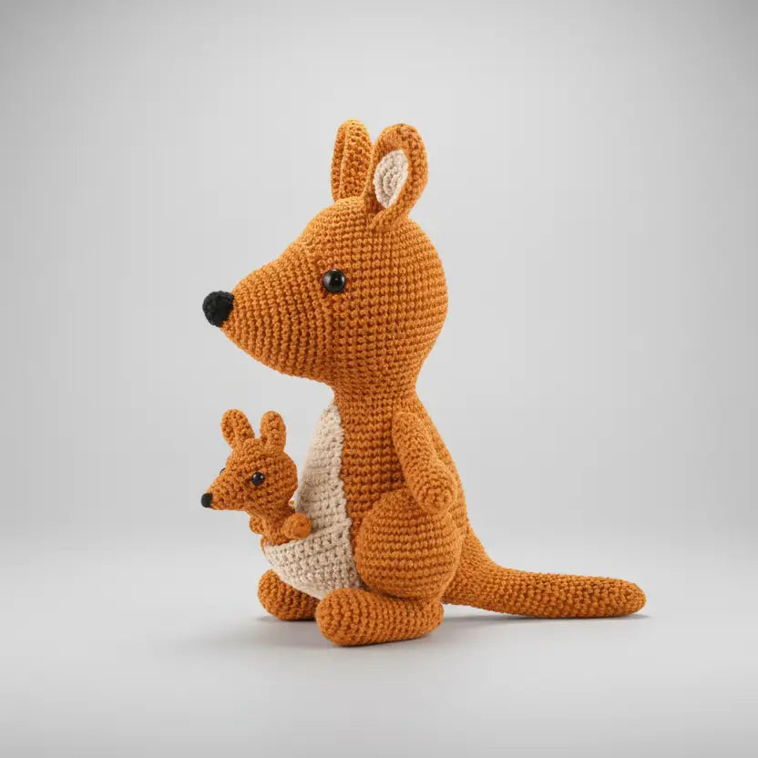 Handmade Crochet Kangaroo & Baby Set