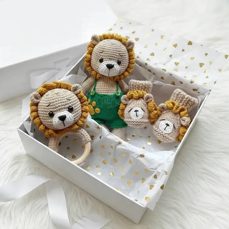 Handmade Crochet Newborn Lion Gift Set (3pc) – Baby Shower Gift