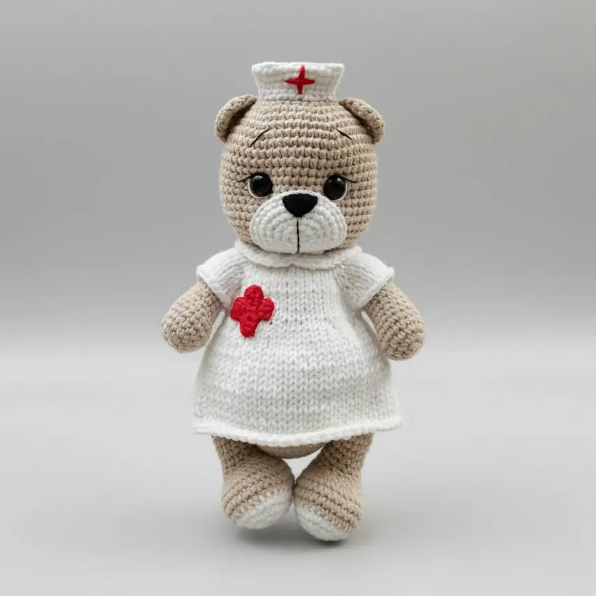 Handmade Crochet Nurse Teddy Bear Toy