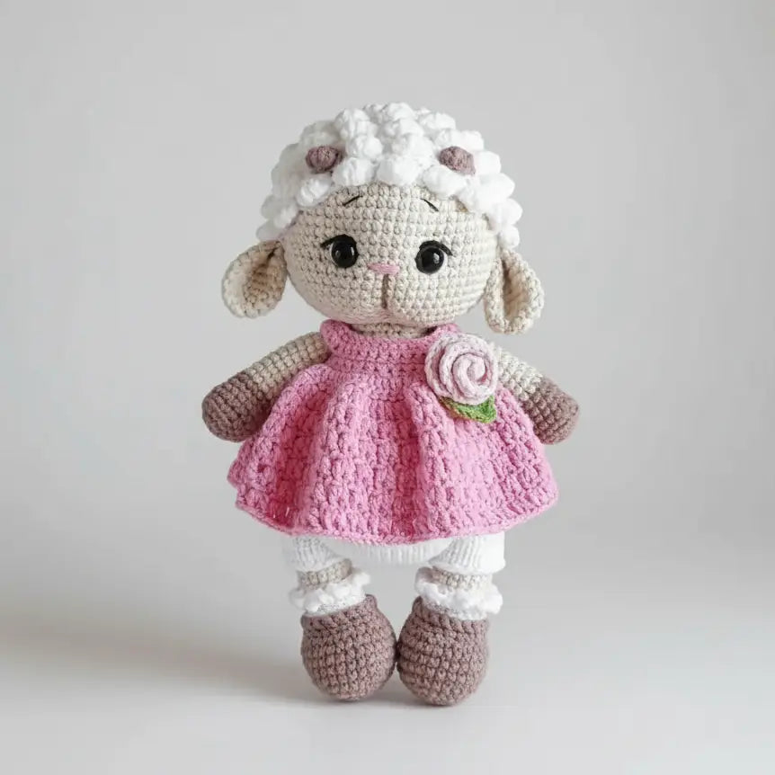 Handmade Crochet Sheep Toy in Pink Dress