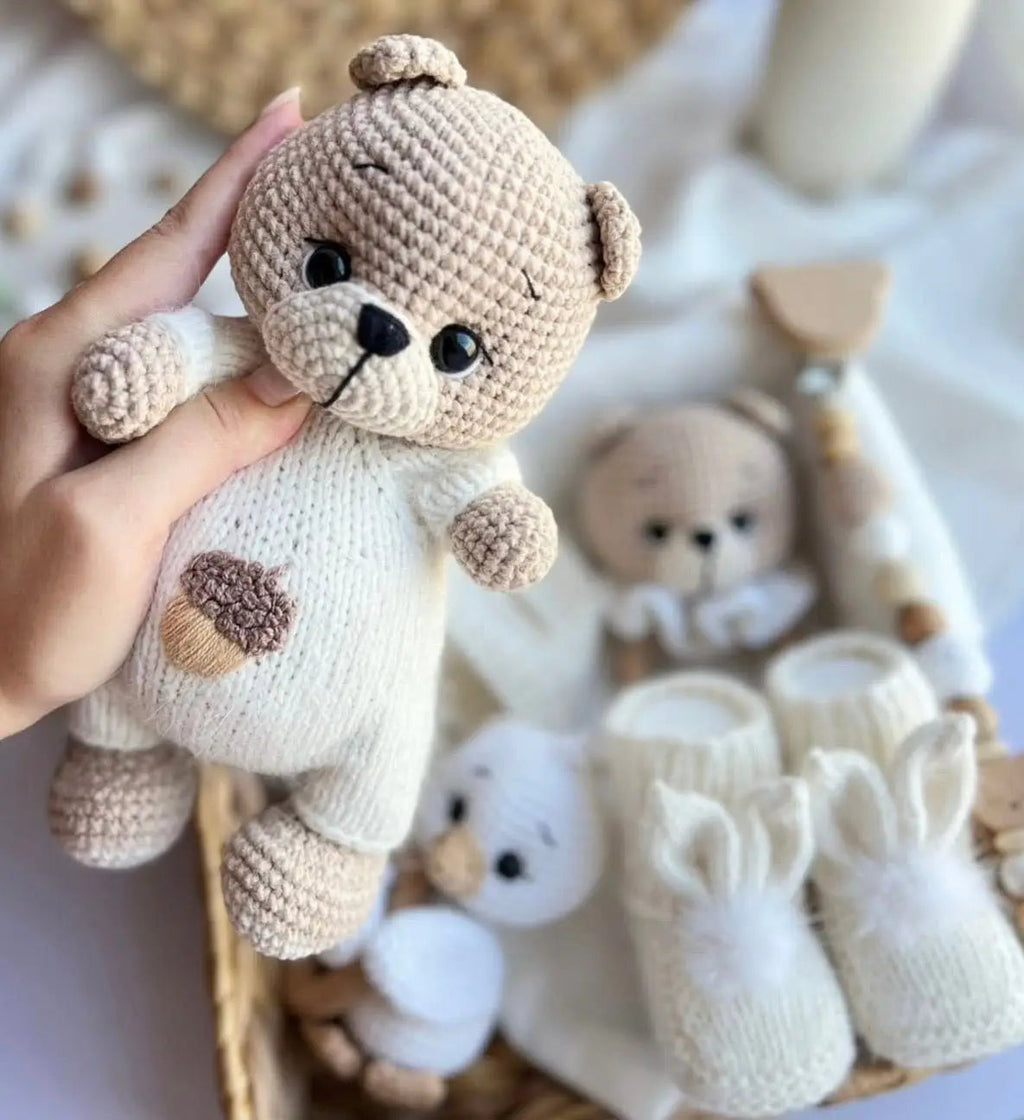 Handmade Crochet Newborn Teddy Bear Gift Set (5pc) – Baby Shower Gift