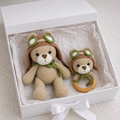 Handmade Crochet Newborn Pilot Teddy Bear & Rattle Gift Set (2pc) – Baby Shower Gift