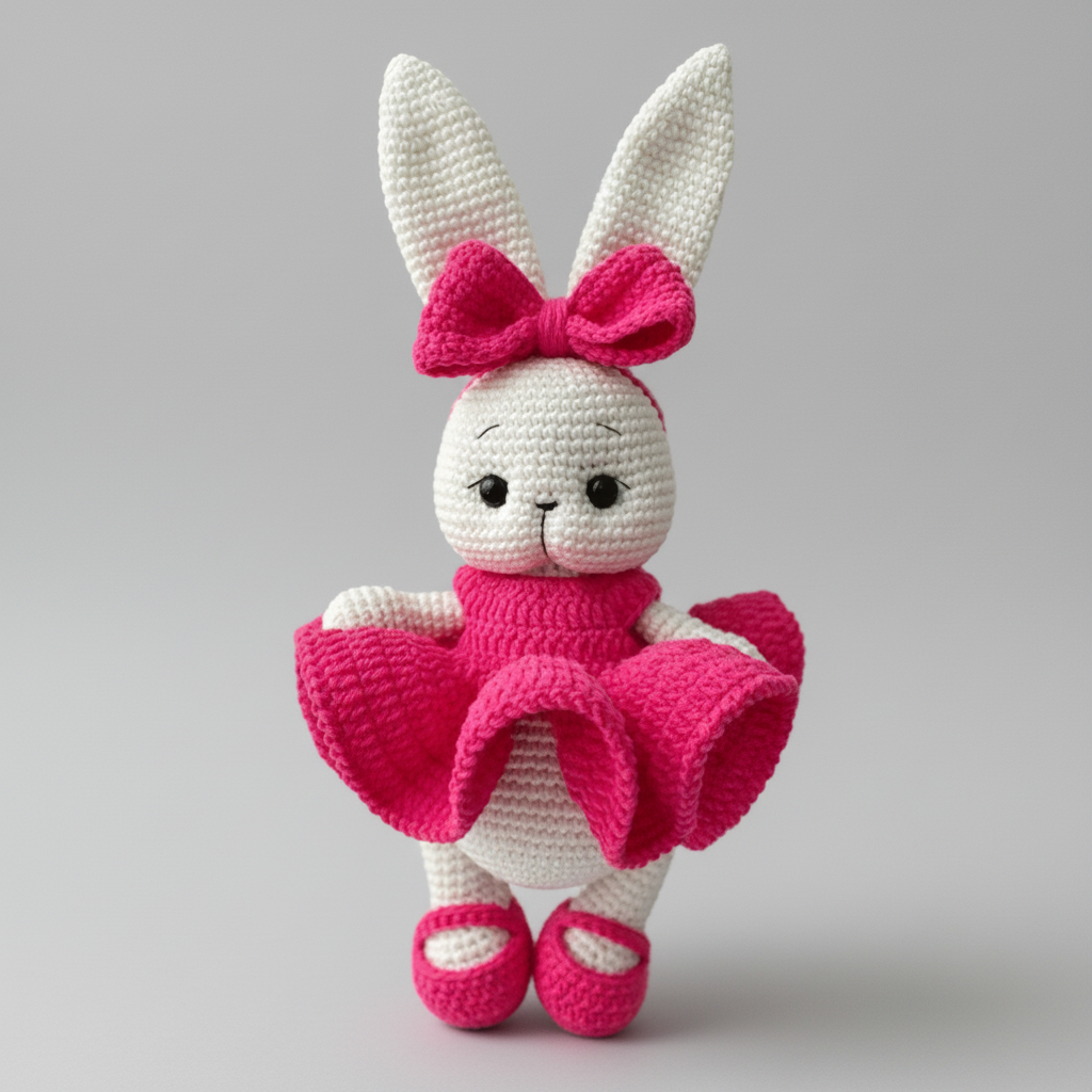 Crochet Bunny Rabbit Toy in Fuchsia Dress
