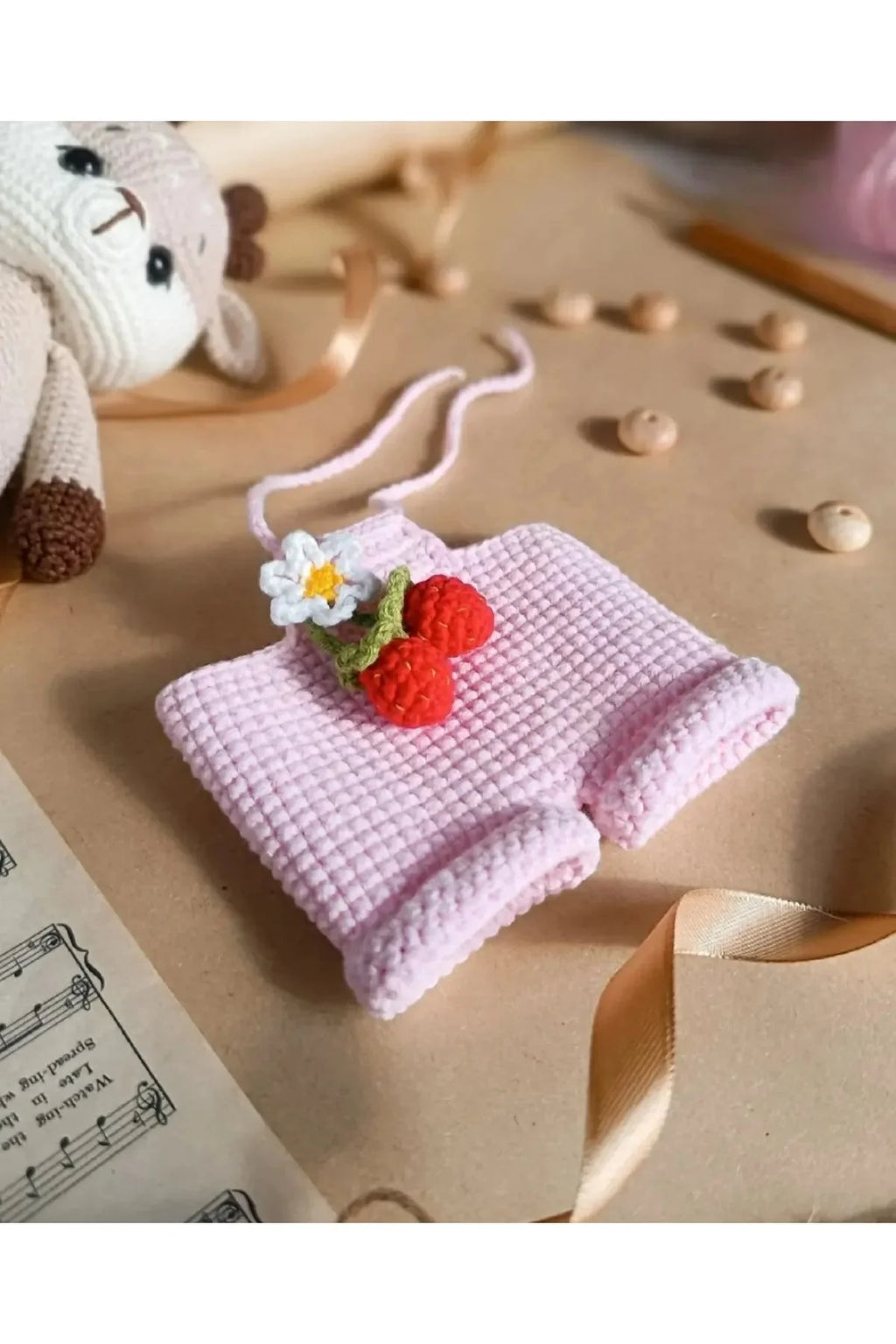 Handmade Crochet Reindeer – Christmas Crochet Animal Toy in Pink Jumpsuit