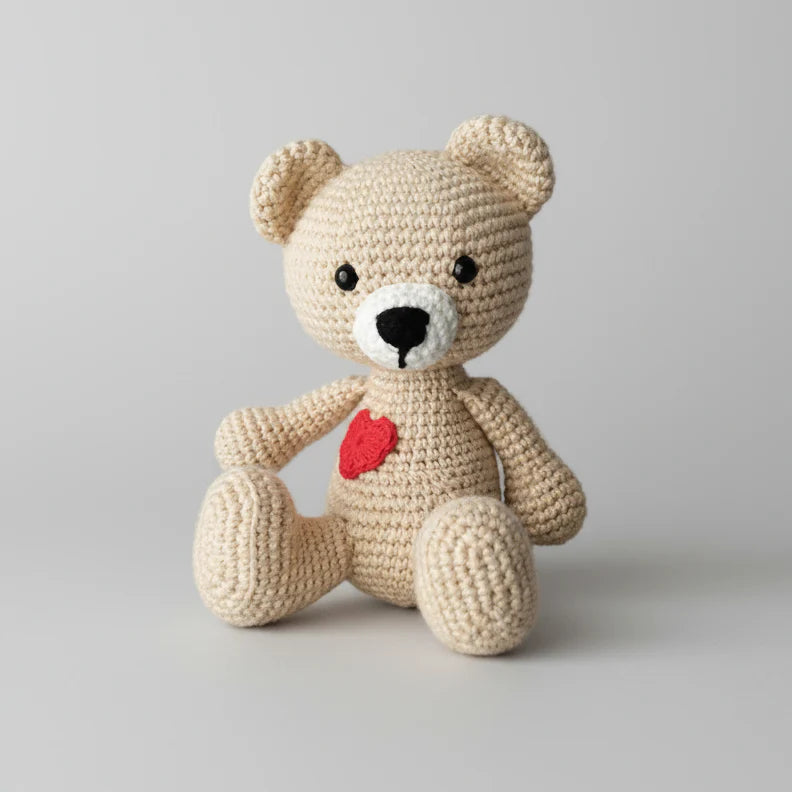 Handmade Crochet Teddy Bear with Heart – Valentine Crochet Animal Toy