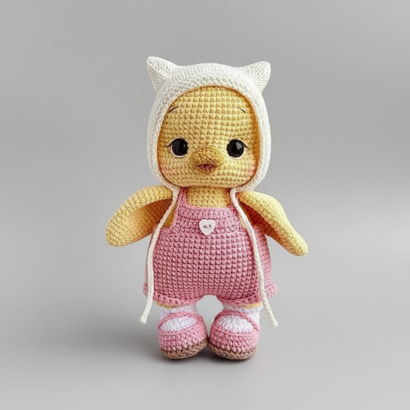 Handmade Crochet Duck Toy in Pink Jumper