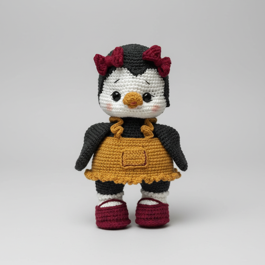 Joy Penguin – Handmade Crochet Penguin, Customisable Crochet Animal Toy with Changeable Outfit