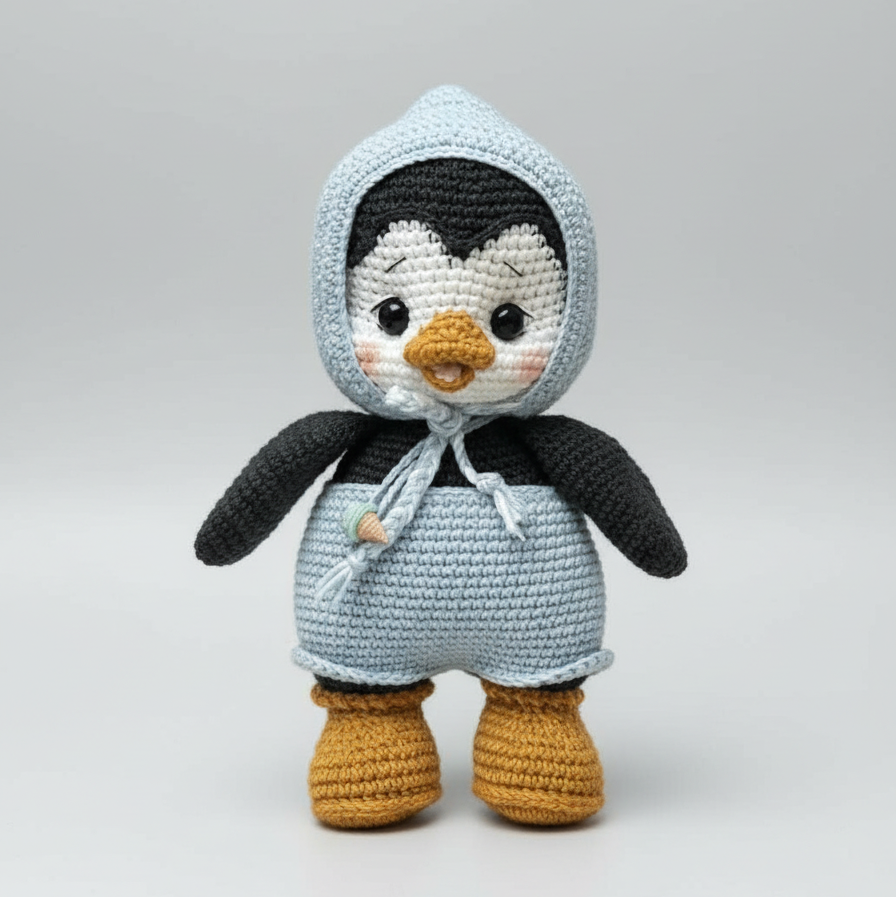Joy Penguin – Handmade Crochet Penguin, Customisable Crochet Animal Toy with Changeable Outfit